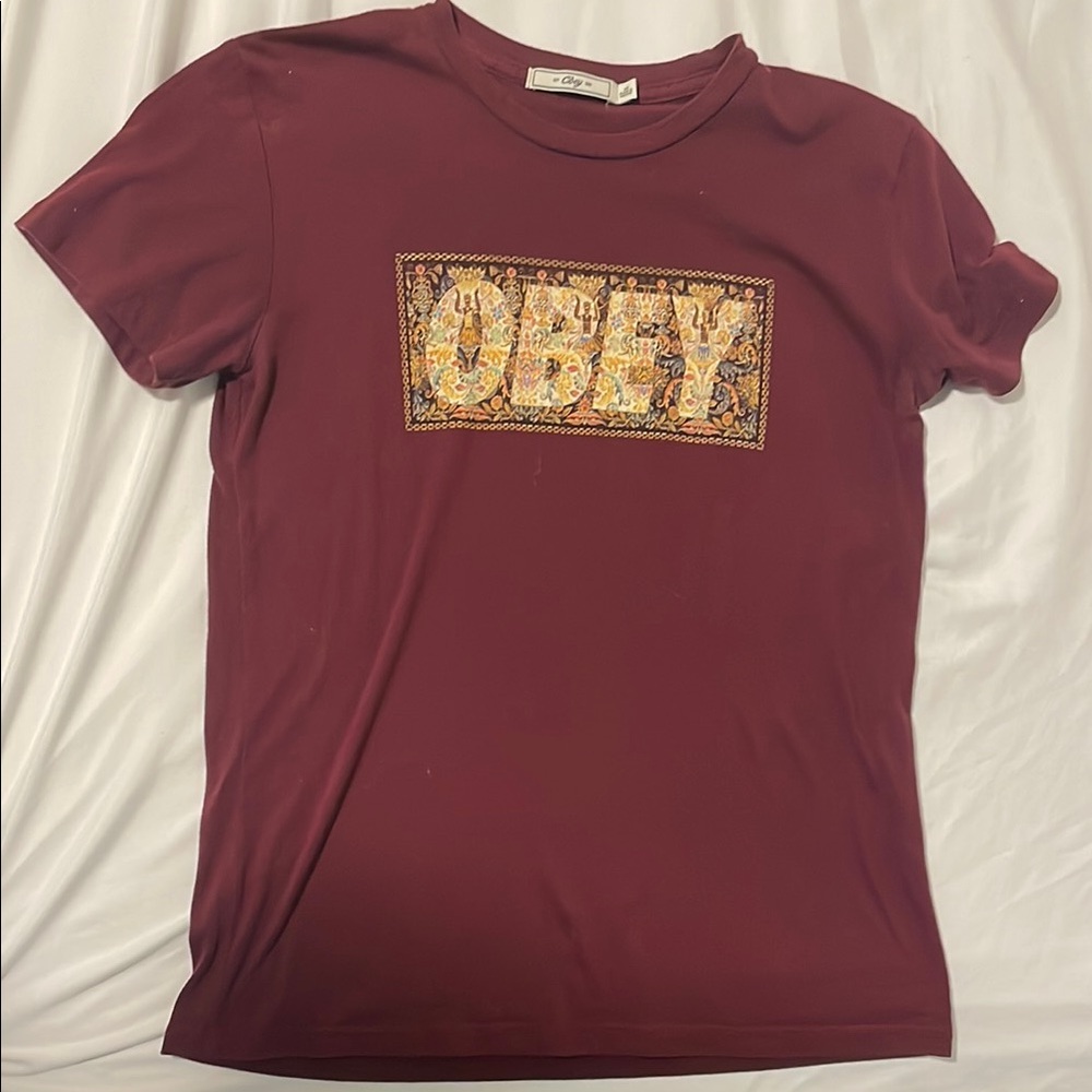 Obey Burgendy Fitted Short Sleeve Tee